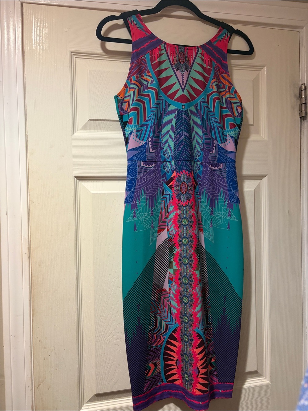Hale Bob Geometric Midi Dress in Teal XS